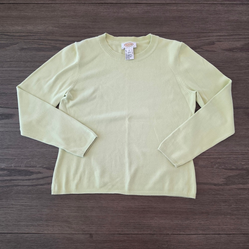 Talbots Petites Cotton Blend Crew Neck Sweater‎ Lime Green Small P Classic Knit